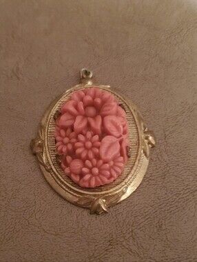 Pink Floral Cameo Pendant Necklace - Women Jewelry
